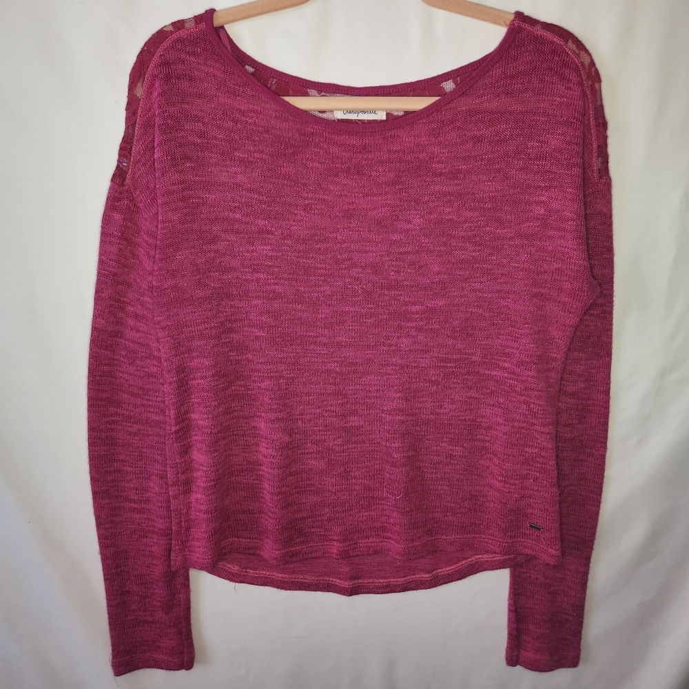 Aero Fine Knit Floral Lace Wide Neck Doleman Sleeve Sweater